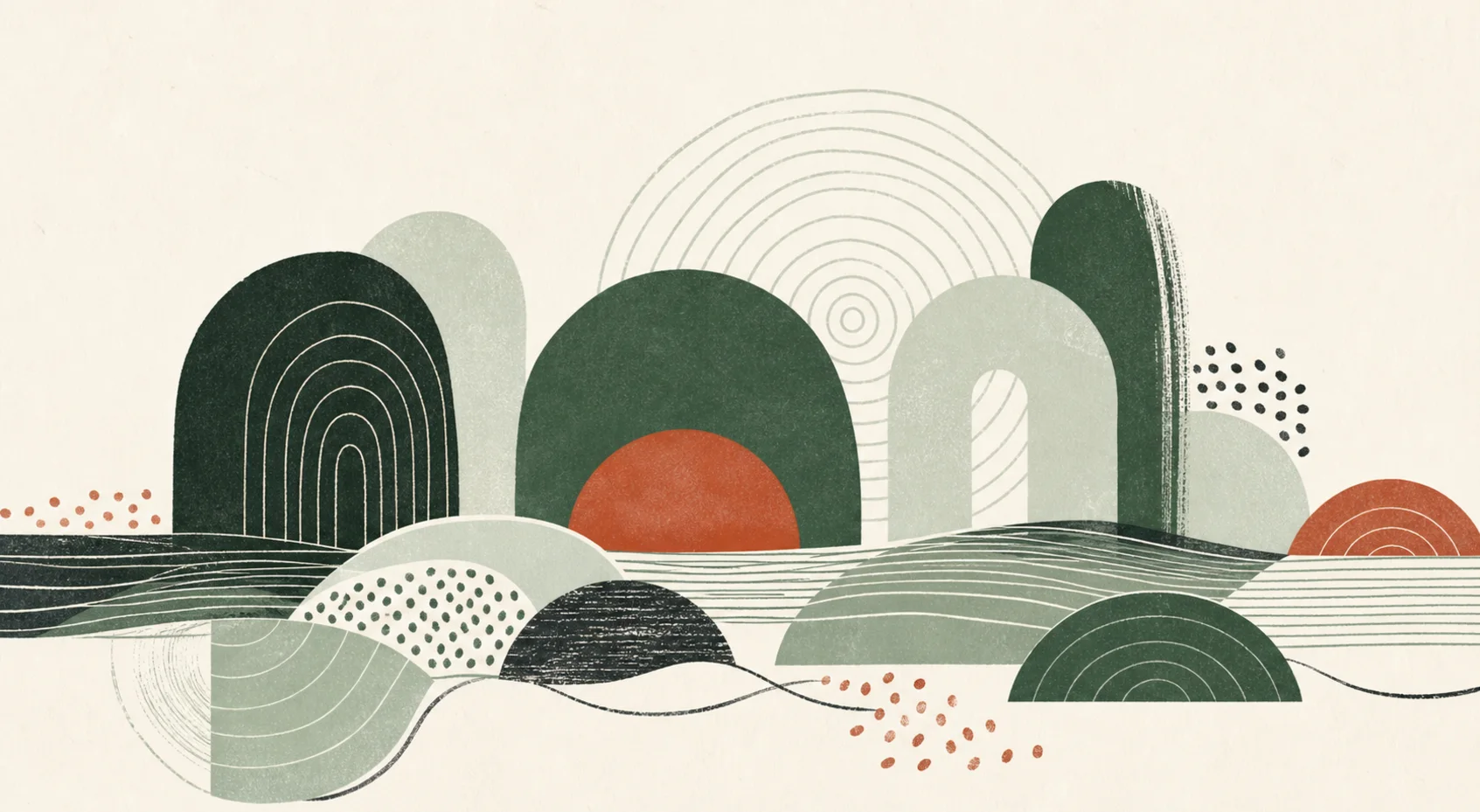 Abstract arches, growth rings and flowing lines suggesting collective progress