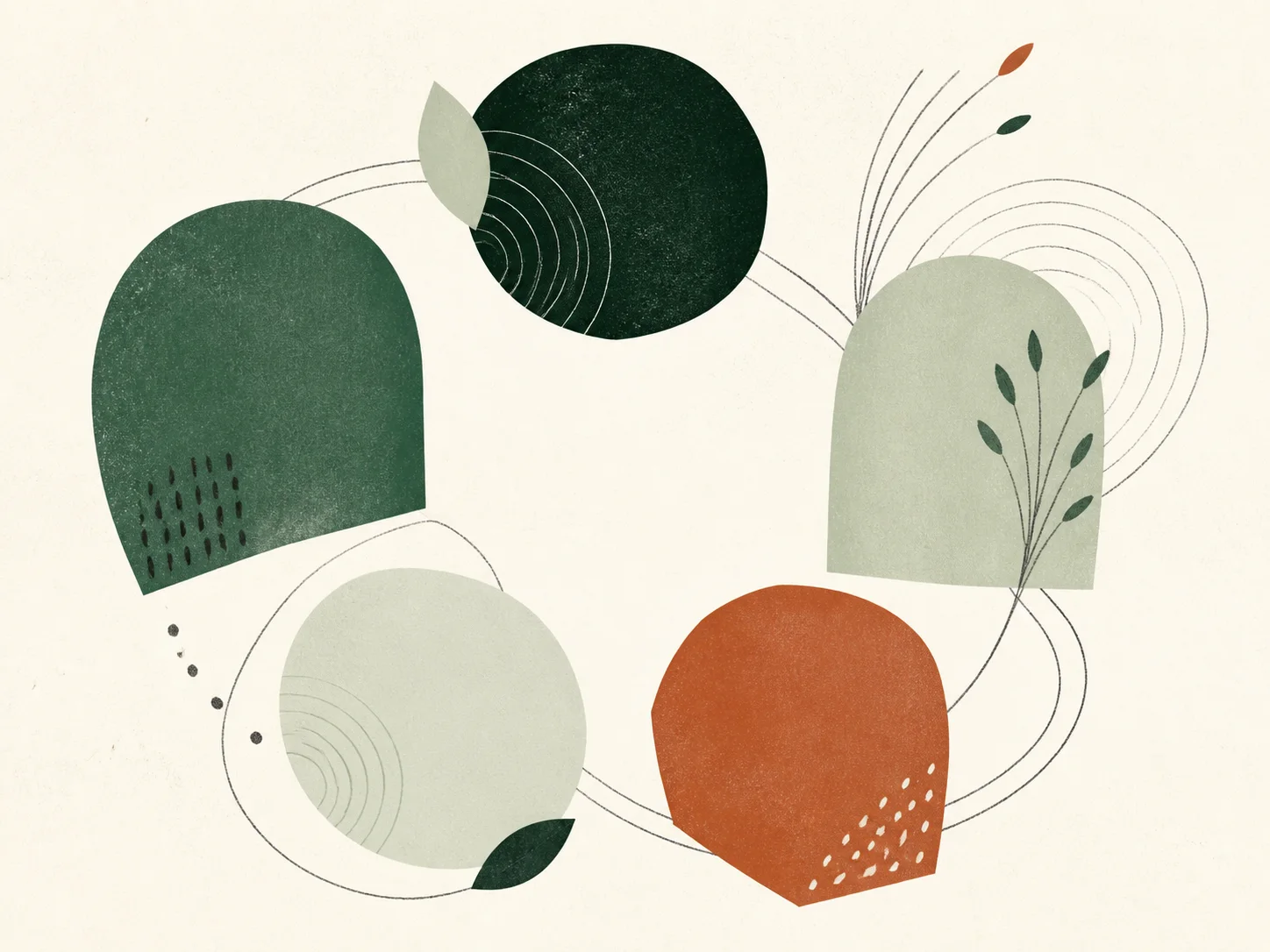 Abstract organic forms connected in a circle, suggesting shared ideas and growth